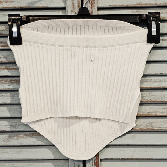 Babyboo White Ribbed Strapless Bandeau Tube Top S Y2K Summer Coquette Crop Top - Picture 7 of 9